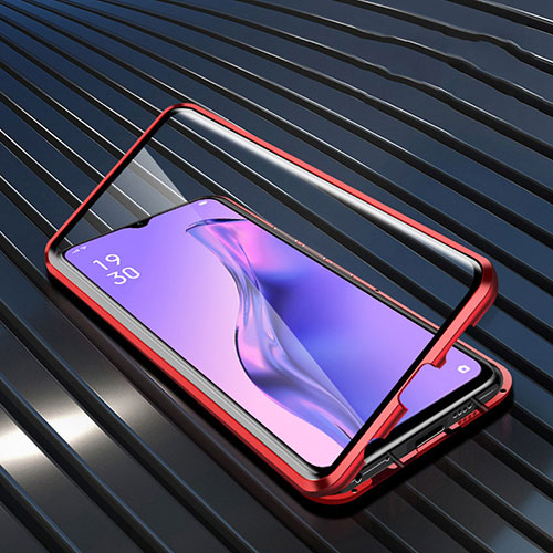 Luxury Aluminum Metal Frame Mirror Cover Case 360 Degrees M01 for Oppo A8 Red