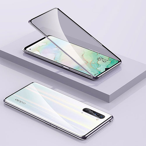 Luxury Aluminum Metal Frame Mirror Cover Case 360 Degrees M01 for Oppo Find X2 Lite Silver