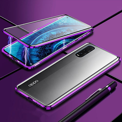Luxury Aluminum Metal Frame Mirror Cover Case 360 Degrees M01 for Oppo Find X2 Purple