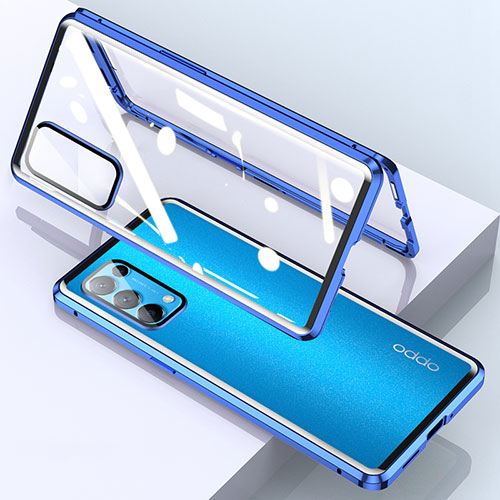 Luxury Aluminum Metal Frame Mirror Cover Case 360 Degrees M01 for Oppo Find X3 Lite 5G Blue