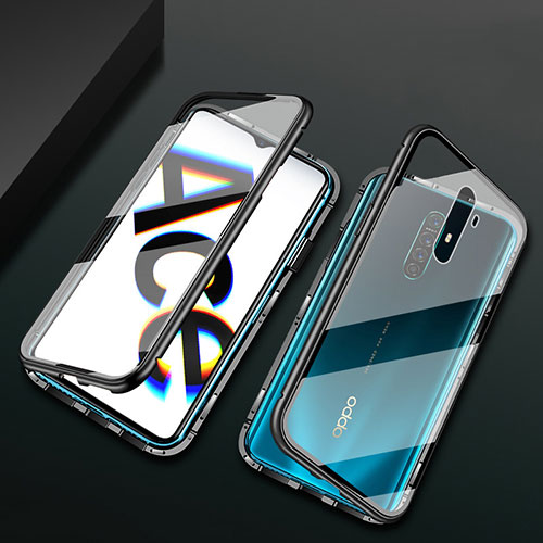 Luxury Aluminum Metal Frame Mirror Cover Case 360 Degrees M01 for Oppo Reno Ace Black