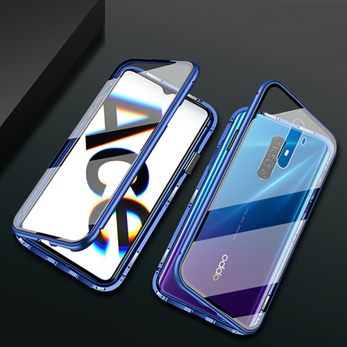 Luxury Aluminum Metal Frame Mirror Cover Case 360 Degrees M01 for Oppo Reno Ace Blue