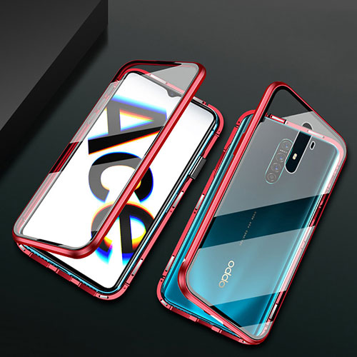Luxury Aluminum Metal Frame Mirror Cover Case 360 Degrees M01 for Oppo Reno Ace Red