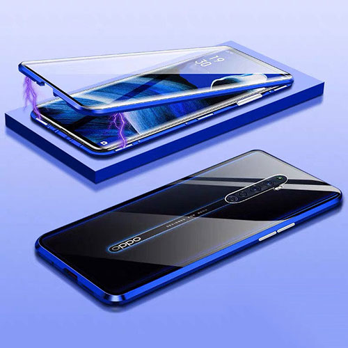 Luxury Aluminum Metal Frame Mirror Cover Case 360 Degrees M01 for Oppo Reno2 Z Blue