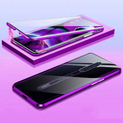 Luxury Aluminum Metal Frame Mirror Cover Case 360 Degrees M01 for Oppo Reno2 Z Purple