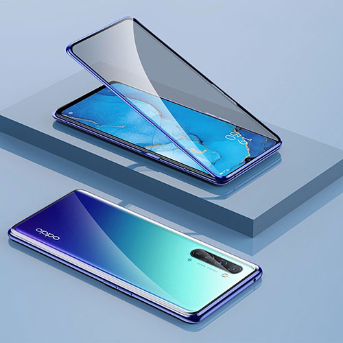 Luxury Aluminum Metal Frame Mirror Cover Case 360 Degrees M01 for Oppo Reno3 Blue