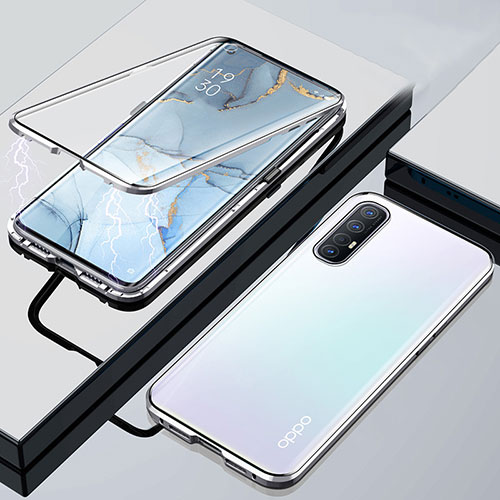 Luxury Aluminum Metal Frame Mirror Cover Case 360 Degrees M01 for Oppo Reno3 Pro Silver