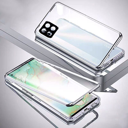 Luxury Aluminum Metal Frame Mirror Cover Case 360 Degrees M01 for Oppo Reno4 SE 5G Silver