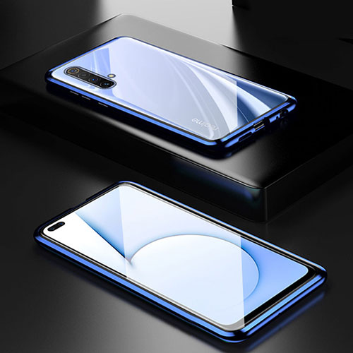 Luxury Aluminum Metal Frame Mirror Cover Case 360 Degrees M01 for Realme X50t 5G Blue