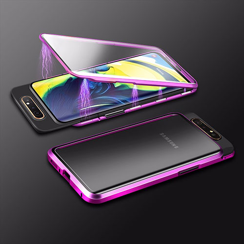 Luxury Aluminum Metal Frame Mirror Cover Case 360 Degrees M01 for Samsung Galaxy A80 Purple