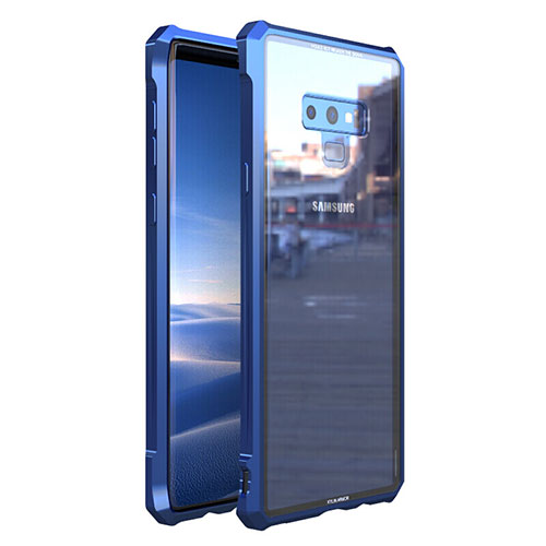 Luxury Aluminum Metal Frame Mirror Cover Case 360 Degrees M01 for Samsung Galaxy Note 9 Blue