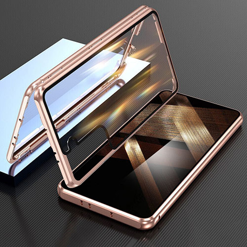 Luxury Aluminum Metal Frame Mirror Cover Case 360 Degrees M01 for Samsung Galaxy S25 5G Gold