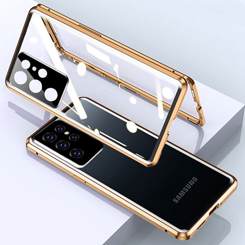 Luxury Aluminum Metal Frame Mirror Cover Case 360 Degrees M01 for Samsung Galaxy S25 Ultra 5G Gold