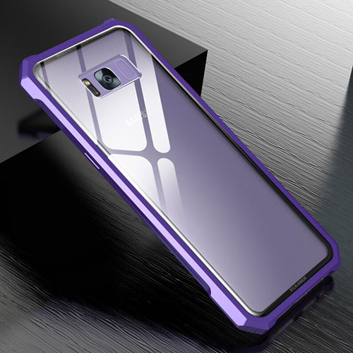 Luxury Aluminum Metal Frame Mirror Cover Case 360 Degrees M01 for Samsung Galaxy S8 Plus Purple