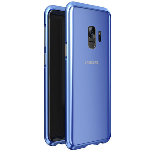 Luxury Aluminum Metal Frame Mirror Cover Case 360 Degrees M01 for Samsung Galaxy S9 Blue