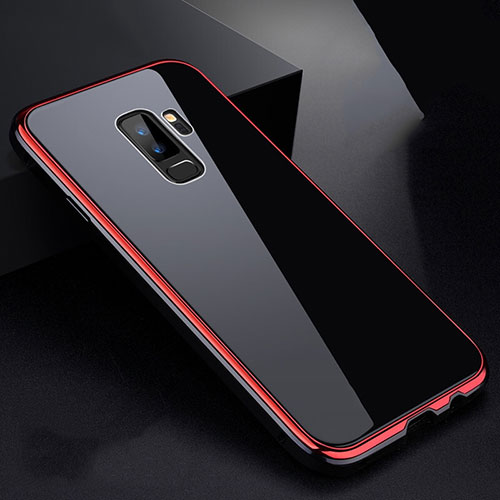 Luxury Aluminum Metal Frame Mirror Cover Case 360 Degrees M01 for Samsung Galaxy S9 Plus Red and Black