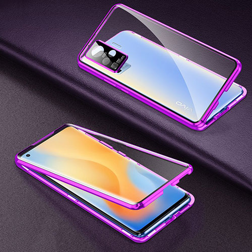 Luxury Aluminum Metal Frame Mirror Cover Case 360 Degrees M01 for Vivo X50 Pro 5G Purple