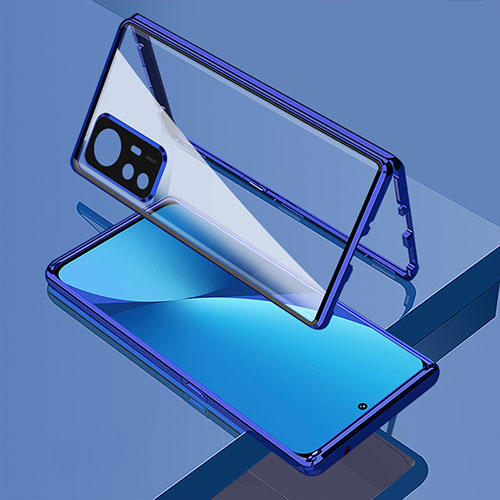 Luxury Aluminum Metal Frame Mirror Cover Case 360 Degrees M01 for Xiaomi Mi 12X 5G Blue