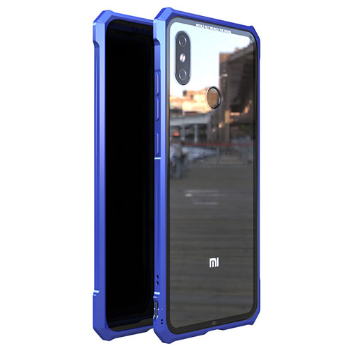 Luxury Aluminum Metal Frame Mirror Cover Case 360 Degrees M01 for Xiaomi Mi 8 Blue