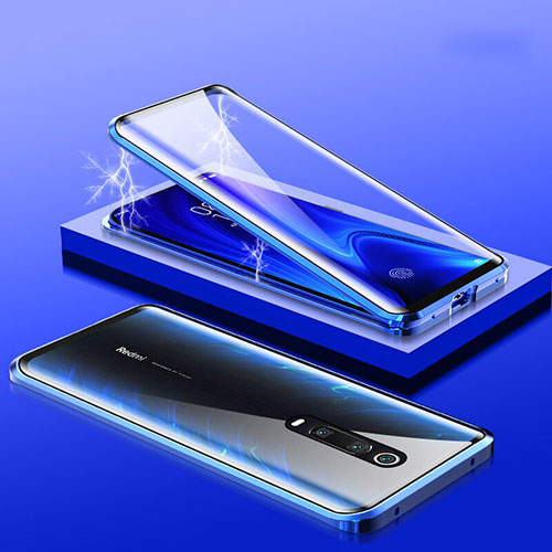 Luxury Aluminum Metal Frame Mirror Cover Case 360 Degrees M01 for Xiaomi Mi 9T Pro Blue