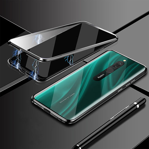 Luxury Aluminum Metal Frame Mirror Cover Case 360 Degrees M01 for Xiaomi Redmi 8 Black