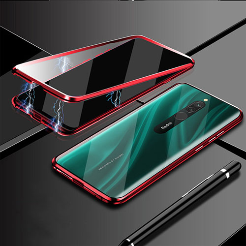 Luxury Aluminum Metal Frame Mirror Cover Case 360 Degrees M01 for Xiaomi Redmi 8 Red