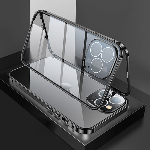 Luxury Aluminum Metal Frame Mirror Cover Case 360 Degrees M02 for Apple iPhone 13 Pro Black