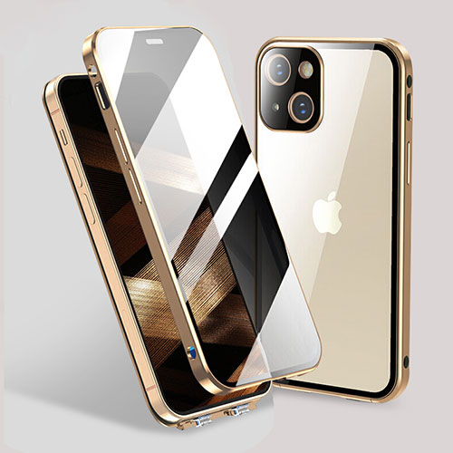 Luxury Aluminum Metal Frame Mirror Cover Case 360 Degrees M02 for Apple iPhone 15 Plus Gold