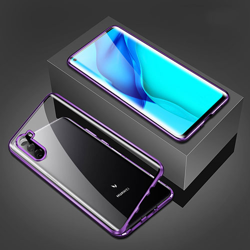 Luxury Aluminum Metal Frame Mirror Cover Case 360 Degrees M02 for Huawei Mate 40 Lite 5G Purple