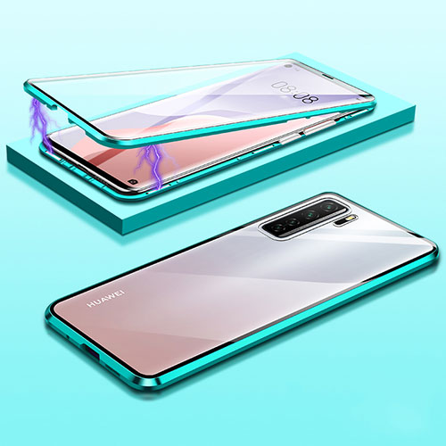 Luxury Aluminum Metal Frame Mirror Cover Case 360 Degrees M02 for Huawei Nova 7 SE 5G Cyan