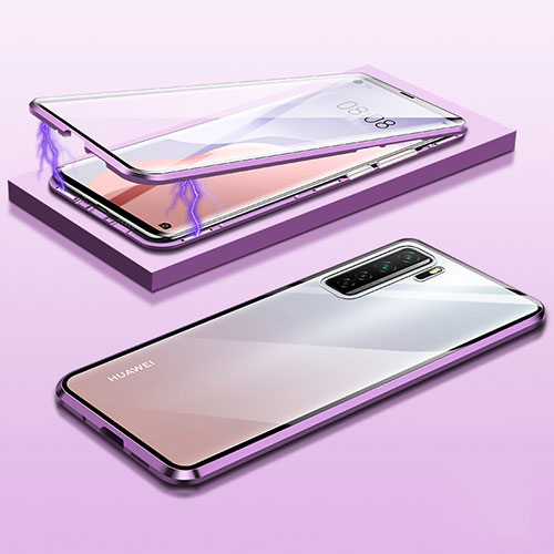 Luxury Aluminum Metal Frame Mirror Cover Case 360 Degrees M02 for Huawei Nova 7 SE 5G Purple