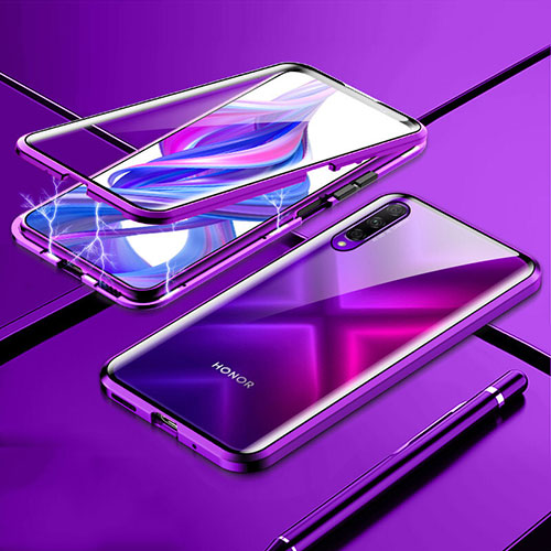 Luxury Aluminum Metal Frame Mirror Cover Case 360 Degrees M02 for Huawei P Smart Pro (2019) Purple