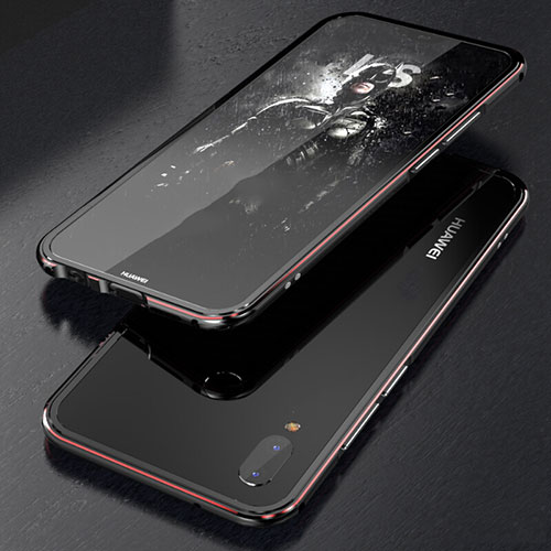 Luxury Aluminum Metal Frame Mirror Cover Case 360 Degrees M02 for Huawei P20 Lite Red and Black