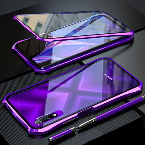 Luxury Aluminum Metal Frame Mirror Cover Case 360 Degrees M02 for Huawei Y9 Prime (2019) Purple