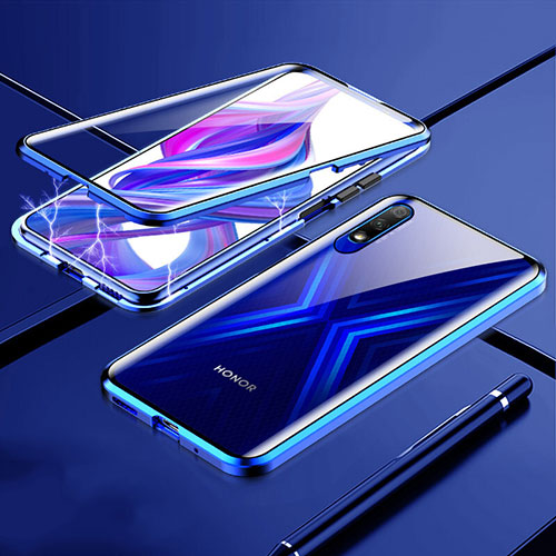 Luxury Aluminum Metal Frame Mirror Cover Case 360 Degrees M02 for Huawei Y9s Blue