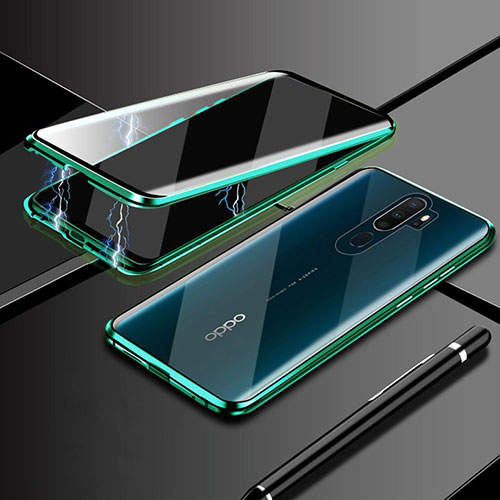 Luxury Aluminum Metal Frame Mirror Cover Case 360 Degrees M02 for Oppo A11 Green