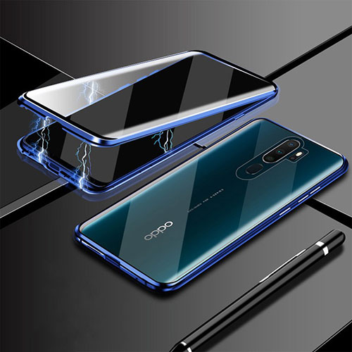 Luxury Aluminum Metal Frame Mirror Cover Case 360 Degrees M02 for Oppo A11X Blue