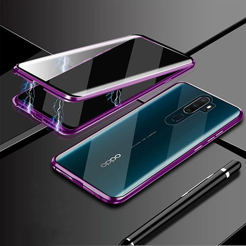 Luxury Aluminum Metal Frame Mirror Cover Case 360 Degrees M02 for Oppo A11X Purple