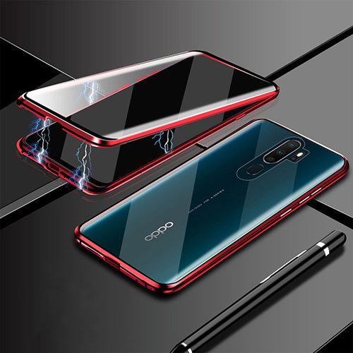 Luxury Aluminum Metal Frame Mirror Cover Case 360 Degrees M02 for Oppo A11X Red