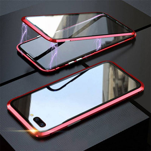 Luxury Aluminum Metal Frame Mirror Cover Case 360 Degrees M02 for Oppo AX5 Red