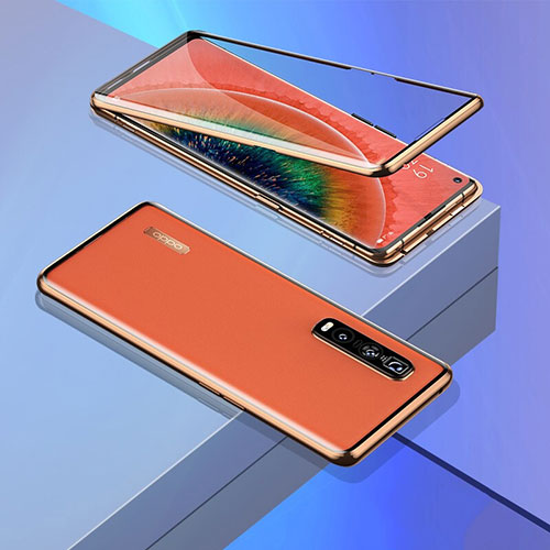 Luxury Aluminum Metal Frame Mirror Cover Case 360 Degrees M02 for Oppo Find X2 Pro Orange