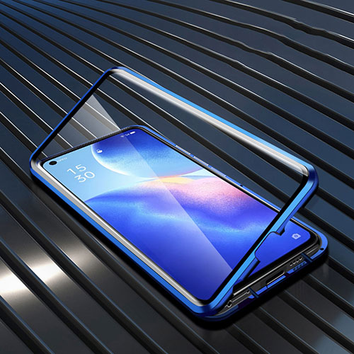 Luxury Aluminum Metal Frame Mirror Cover Case 360 Degrees M02 for Oppo Find X3 Lite 5G Blue