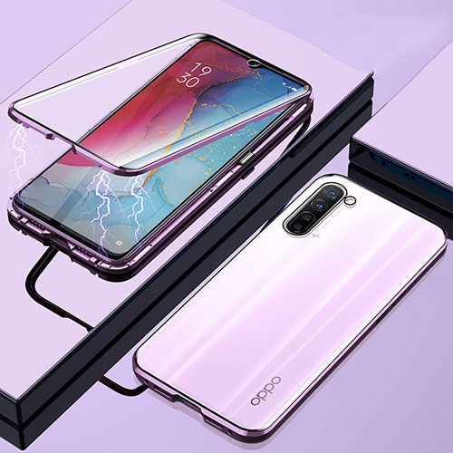 Luxury Aluminum Metal Frame Mirror Cover Case 360 Degrees M02 for Oppo K7 5G Purple