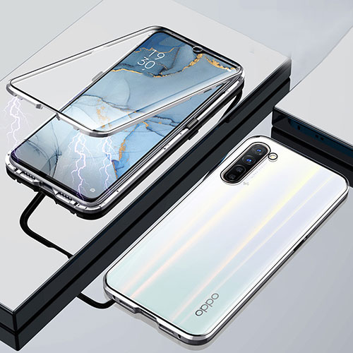 Luxury Aluminum Metal Frame Mirror Cover Case 360 Degrees M02 for Oppo Reno3 Silver