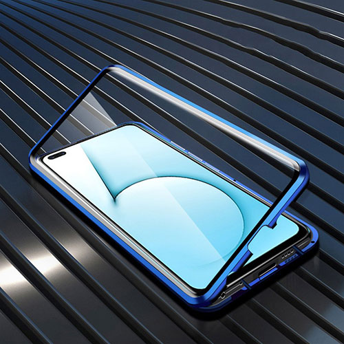 Luxury Aluminum Metal Frame Mirror Cover Case 360 Degrees M02 for Realme X50m 5G Blue