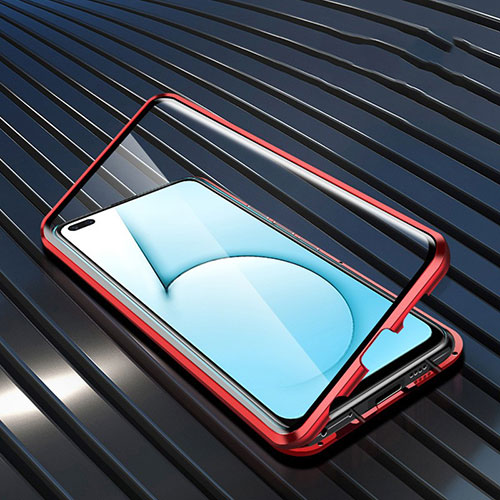 Luxury Aluminum Metal Frame Mirror Cover Case 360 Degrees M02 for Realme X50m 5G Red