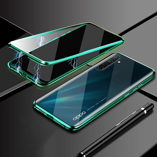 Luxury Aluminum Metal Frame Mirror Cover Case 360 Degrees M02 for Realme XT Green