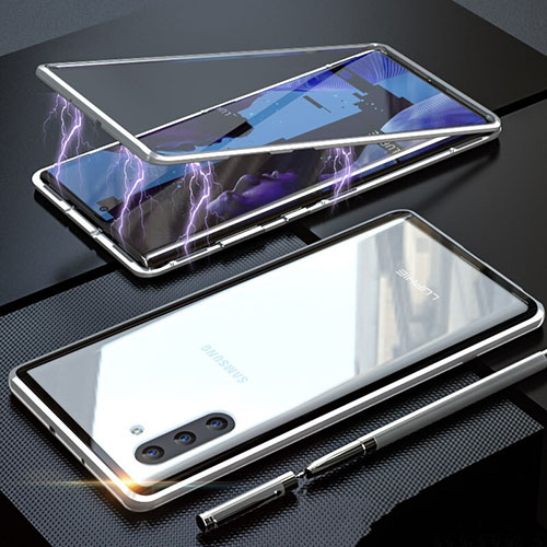 Luxury Aluminum Metal Frame Mirror Cover Case 360 Degrees M02 for Samsung Galaxy Note 10 Silver