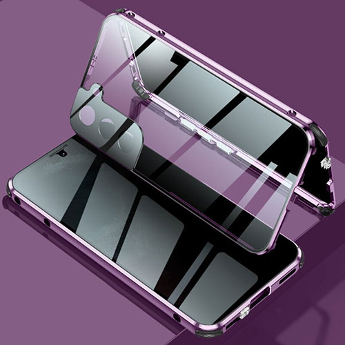 Luxury Aluminum Metal Frame Mirror Cover Case 360 Degrees M02 for Samsung Galaxy S21 Plus 5G Purple