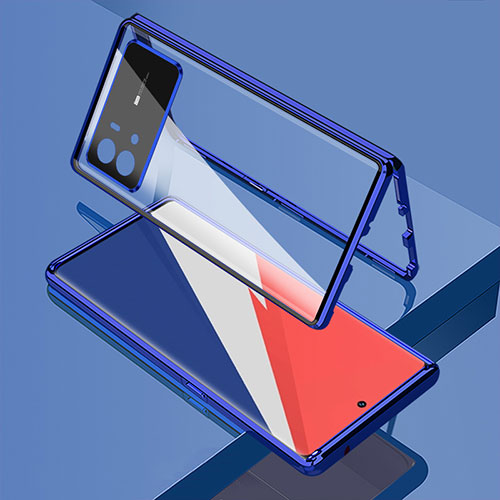 Luxury Aluminum Metal Frame Mirror Cover Case 360 Degrees M02 for Vivo iQOO 9 5G Blue